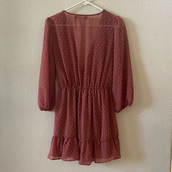 Zara Rose Pink Swiss Dot V-Neck Long Sleeve Wrap Romper Mini Dress Size XS - Picture 3 of 11